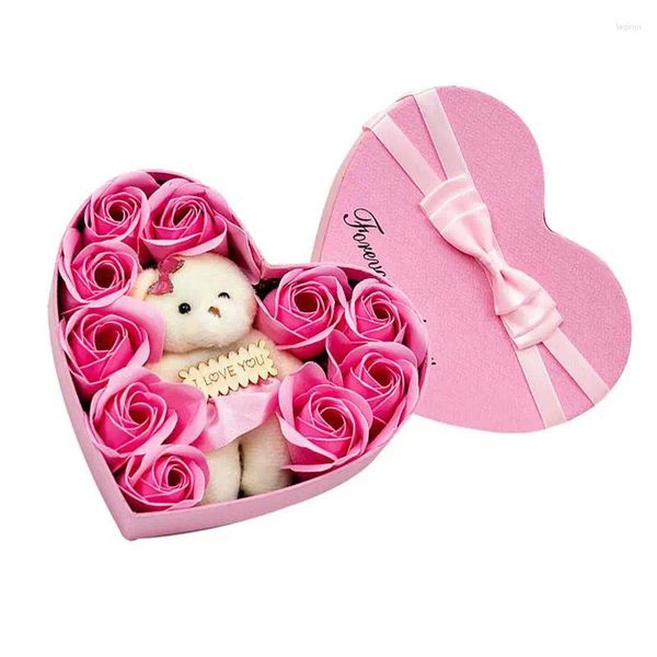 Confezione regalo con 10 fioriere di sapone a forma di cuore, petali di rosa profumati per San Valentino con orsetto, compleanno, matrimonio, Natale, per la fidanzata