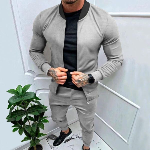 Herren-Trainingsanzüge, lässig, langärmelig, Gruppe von Hosen, Outfit, modisch, männlich, solide, Jogger-Trainingsanzug, Sport, Reißverschluss, Sweatshirt, zweiteilige Sets für Männer