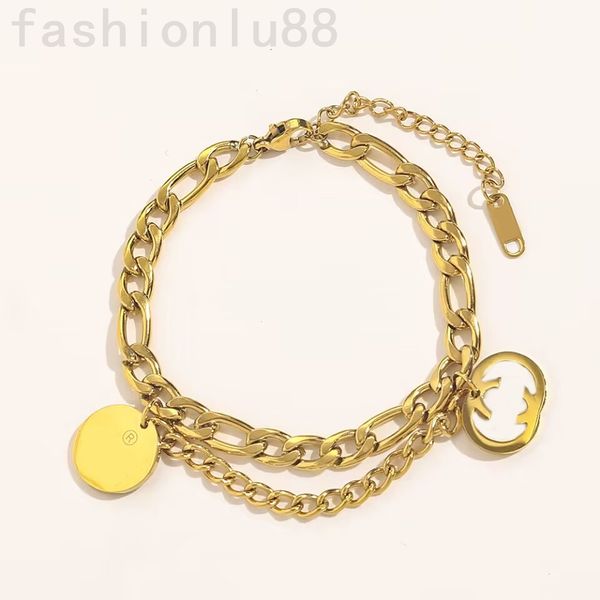 Bracciale di design di lusso braccialetti con ciondoli a lettera rotonda moda placcato argento oro catena in acciaio inossidabile braccialetto da uomo madre donna ragazza coppia regali di compleanno zf067