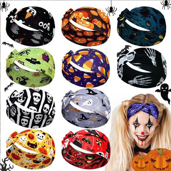 Halloween bandana traje de natal engraçado cosplay crânio pirata abóbora bowknot bandana yoga correndo sweatband hairband acessórios para o cabelo