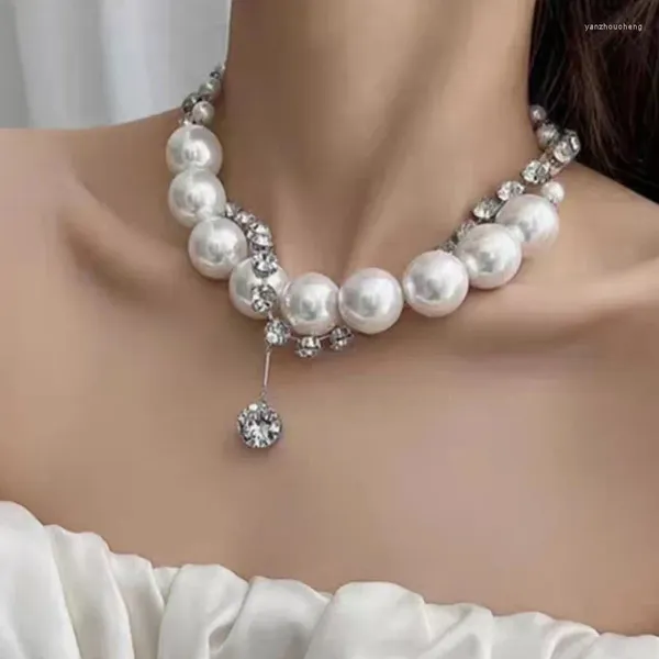 Anhänger Halsketten Super Große Perle Damen Halskette Zirkon Kette Schmuck Zubehör Doppelschicht Schlüsselbein Party Geburtstagsgeschenk