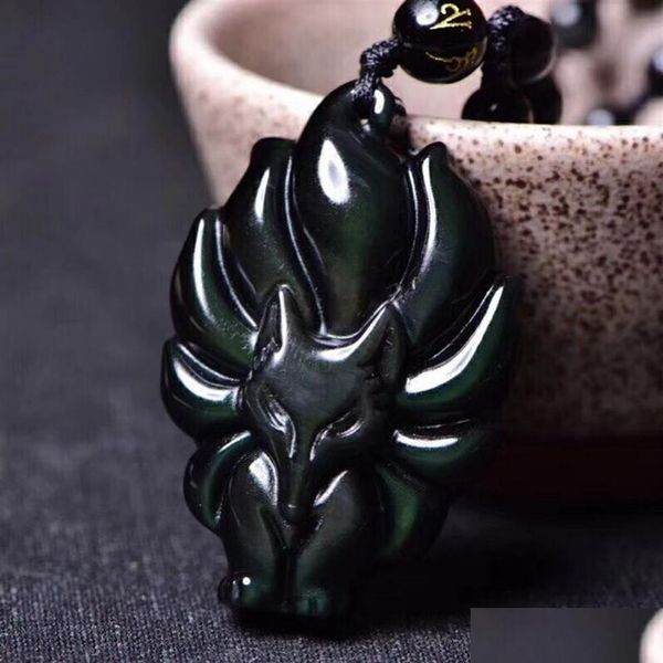 Anhänger Halsketten Natürlicher Regenbogenauge Obsidian Ninetailed Fox Anhänger Weiblich Männlich Vintage Kristall Schmuck253A Schmuck Halsketten Anhänger DHP5J