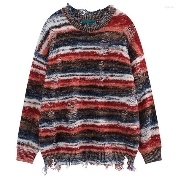 Erkek Sweaters 2023 Sıradan Örme Baskılı Yırtık Dakiller Kazak Lüks Vintage Gevşek O Boyun Düz Renk Uzun Kollu Sonbahar Giysileri