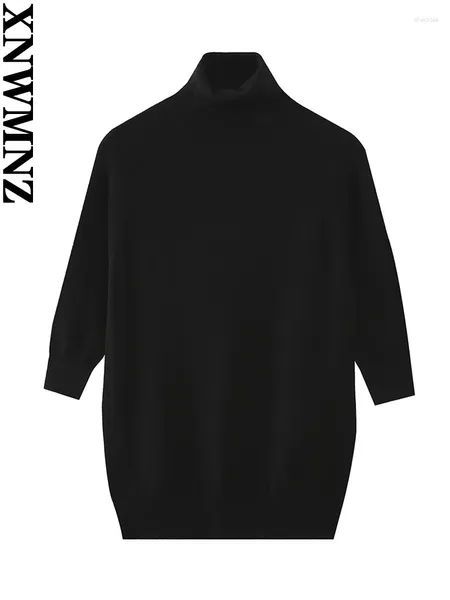 Kadın Sweaters Xnwmnz Moda 2023 Sonbahar/Kış Yüksek Boyun Örme Kazak Kadın Üç Çeyrek Kollu Basit Çok Yönlü Kadın Külotu