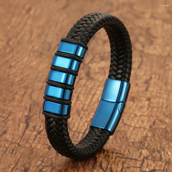 Charm-Armbänder Neuheit Herren Blau Accessoires Schwarzes Lederseil Handgewebtes Armband Geschenk für Freund Vater