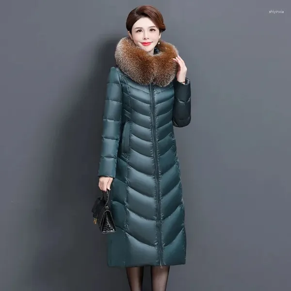 Trench da donna di fascia alta elegante 90% piumino d'anatra bianco cappotto da donna 2023 giacca invernale con collo in pelliccia giacche da donna di grandi dimensioni Parka spesso