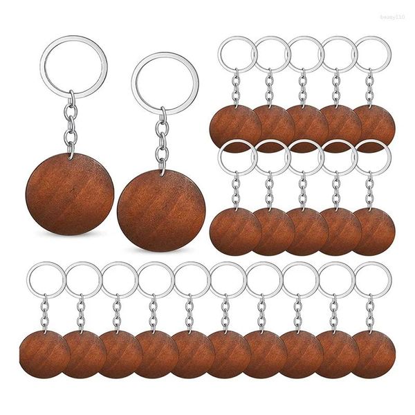 Schlüsselanhänger, 50 PC-Holzrohlinge, rundes Holz-Schlüsselanhänger-Set, Ringe, Schlüsselanhänger, Zubehör, Kaffeefarbe, für DIY-Geschenkhandwerk