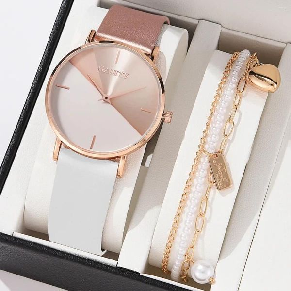 Relógios de pulso 2024 marca mulheres relógios couro rosa vestido de ouro relógio feminino design de luxo simples moda senhoras