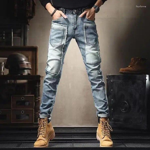 Jeans da uomo strappati da uomo pantaloni slim dritti in denim sfilacciato giovane maschio magro piedi legati più stili disponibili