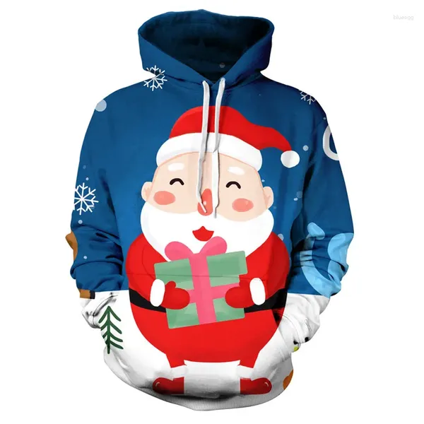 Felpe con cappuccio da uomo 2023 Felpa con cappuccio con stampa 3D di Natale Babbo Natale Maglione oversize alla moda stile regalo per feste casual