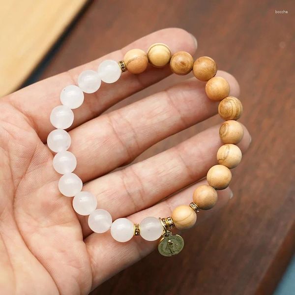 Strang Weißer Chalcedon/Roter Achat mit Olivenholzperlen, 8 mm Größe, Armband, Ornamente, ein Ende, Rosenkranz Unserer Lieben Frau, Anhänger, Geschenk für Paare