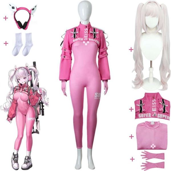 Gioco Cosplay Nikkethe Dea della Vittoria Alice Costume Cosplay Parrucca Cuffia Anime Donna sexy Tuta rosa Vestito per giochi di ruolo di Halloween