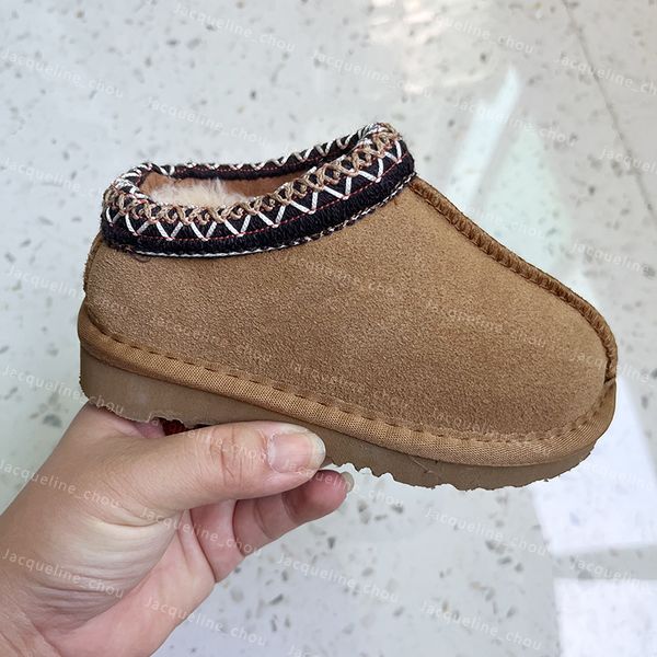 Stivali da bambino per bambini Pantofole Tasman Tazz Australia Scarpe da bambino Ciabatte in pelliccia di castagna Stivaletti ultra mini in vera pelle Muli piatti invernali con semi di senape Stivaletti da neve Taglia 21-35