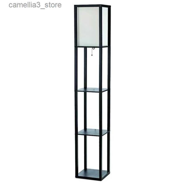 Stehlampen Einfache Designs Stehlampe Etagere Organizer Aufbewahrungsregal mit Leinenschirm Schwarz Q231016