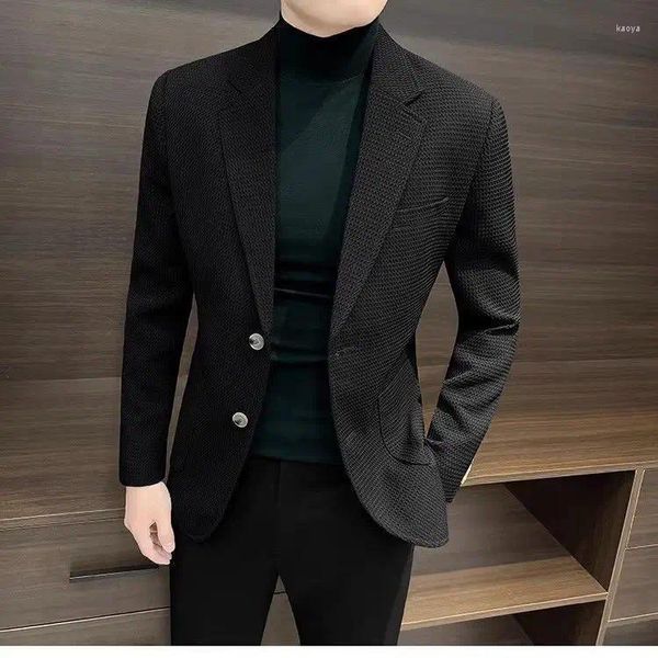 Abiti da uomo 2023 Fashion Business Casual Blazer Masculino Tinta unita Slim Fit Giacca Outwear Wedding Waffle Party Suit Coat L83