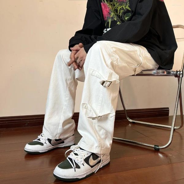 Calças masculinas streetwear carga moda hip-hop basquete sweatpants baggy perna larga militar calças de bolso de grandes dimensões