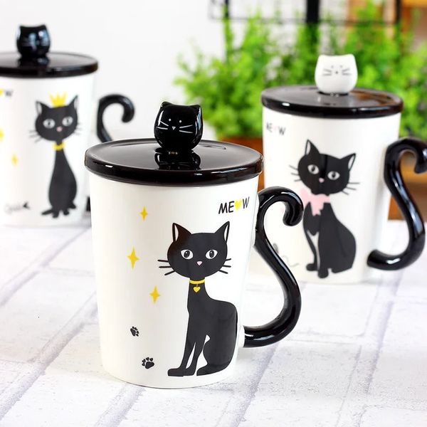 Tazze Bella Coda di Gatto Maniglia Tazza in Ceramica Caffè Tè Latte Bicchieri con Copri Cucchiaio Tazza Tre in Uno Regalo 231013