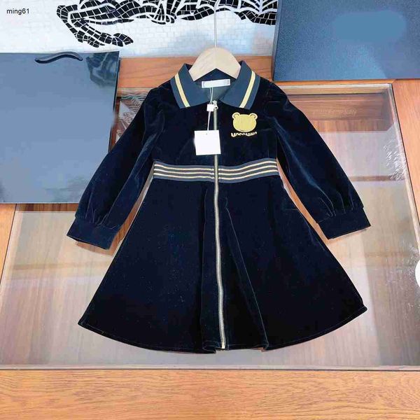Marca High End Velvet Girl Dress Designer Roupas de Bebê Manga Longa Crianças Frock Tamanho 110-160 CM Zipper Decoração Criança A-Line Saia Aug30