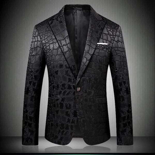 Blazer nero da uomo modello coccodrillo giacca da abito da sposa slim fit costumi eleganti abbigliamento da scena per cantante blazer da uomo disegni 90062066