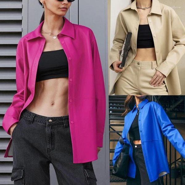 Женские кожаные куртки из искусственной кожи, куртка на пуговицах спереди, рубашка из искусственной кожи, мотоциклетные байкерские рубашки, верхняя одежда, осеннее пальто