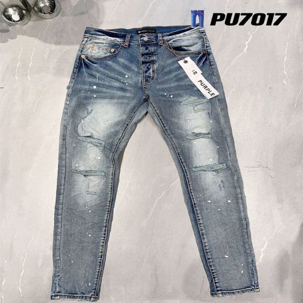 Jeans in denim dal design elasticizzato da motociclista adatti per pantaloni da cowboy con gamba slim dipinta con patch dipinta maschio-168