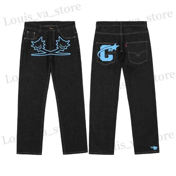 Jeans da uomo Hip-Hop modello stampato oversize Jeans neri Street Rap da uomo Tendenza moda Pantaloni larghi a gamba dritta Pantaloni a gamba larga T231016