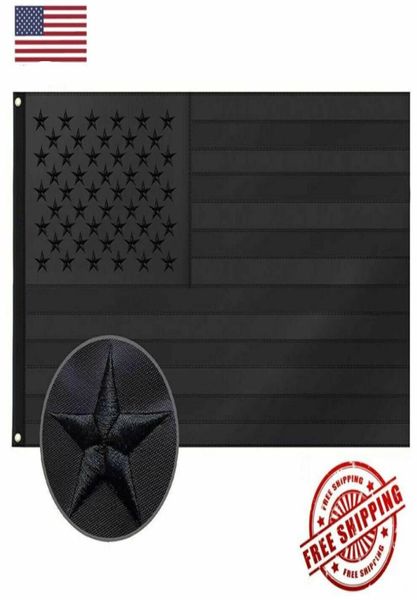 3x5FT bestickte All Black American Flag US Black Flag Tactical Decor Blackout1156767