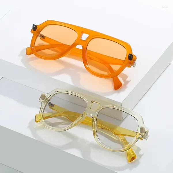 Солнцезащитные очки YOOSKE с двойными мостами, мужские очки-пилоты, UV400, модные градиентные очки в большой оправе, женские солнцезащитные очки в ретро-стиле с заклепками