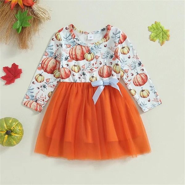 Mädchen Kleider Süße Kinder Baby Mädchen Halloween Kleid Kürbis Druck Geschichteten Tüll Langarm Kleinkind Hochzeit Eng Für