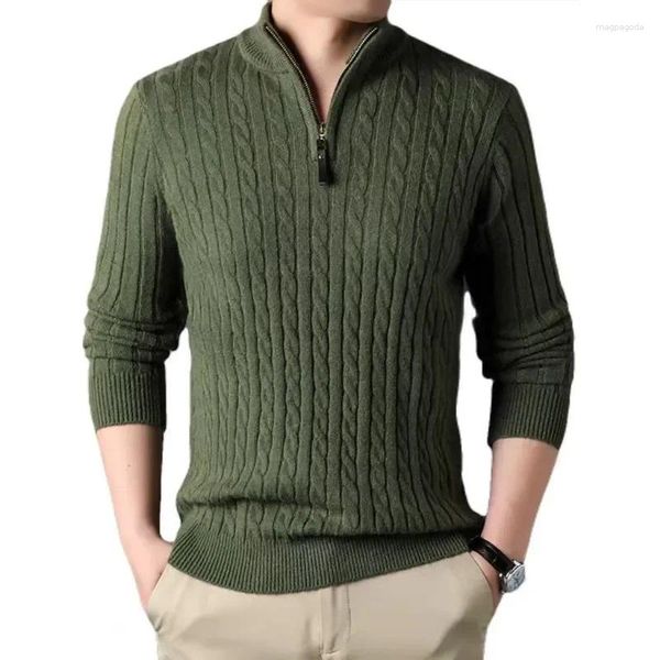 Maglioni da uomo Maglione invernale con zip Slim Fit Casual Dolcevita lavorato a maglia Pullover Collo a lupetto Polo in calda lana