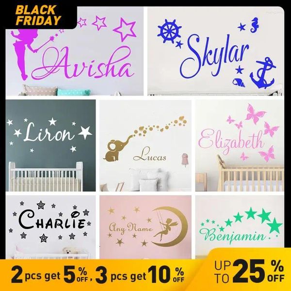 Adesivos de parede Adesivo personalizado nome personalizado papel de parede para quarto de crianças meninos meninas decoração deacls mural