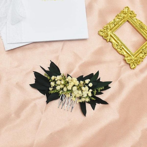 Dekorative Blumen grün Mini handgemachte getrocknete Haarkamm Wald Themen Hochzeit Schleierkraut Braut Zubehör für Brautjungfer