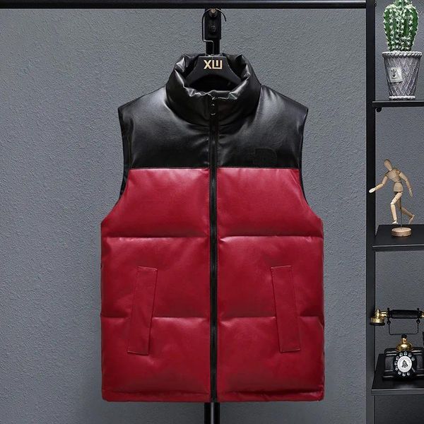 Gilet da uomo 2023 Autunno Inverno Moda PU Gilet in pelle Cappotto Uomo Giù Gilet in cotone Donna Casual Matching Antivento Caldo Senza maniche Giubbotti