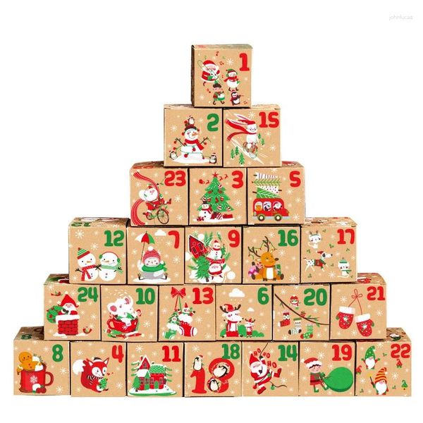 Confezione regalo Il giorno di Natale arriva il calendario Scatola di caramelle 24 pezzi / set Bomboniere Conto alla rovescia Contenitore di imballaggio in carta Kraft