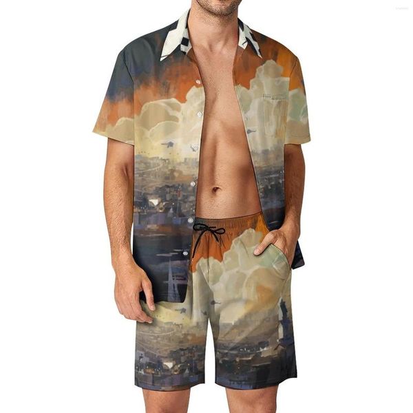 Fatos masculinos disco elysium conjuntos de habilidade fanart vídeo game shorts casuais verão praia camisa conjunto manga curta terno de grandes dimensões