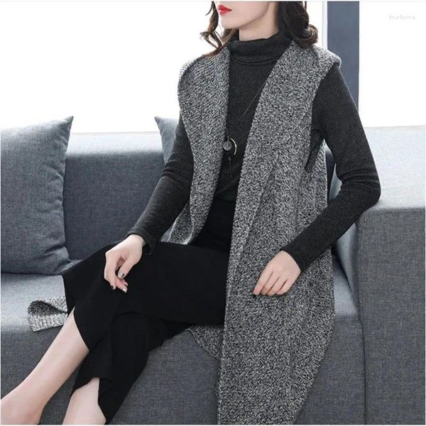 Coletes femininas 2023 outono inverno meados mãe colete jaqueta mulheres moda longa sem mangas colete casacos feminino casual outerwear senhoras tops