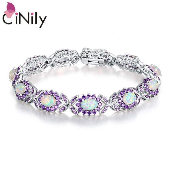 Corrente cinily branco fogo opala pulseiras para mulheres casamento banhado a prata meninas moda jóias luxo gemas pulseira os69192 231016