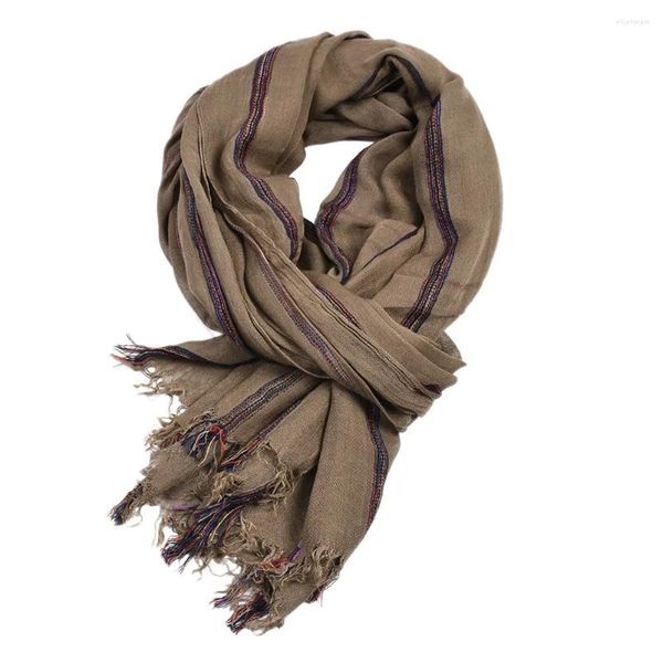 Sciarpe in cotone e lino a righe Sciarpa da uomo Autunno Inverno Caldo da uomo Pashmina Fazzoletto da collo Scialle di moda maschile di marca Scialle