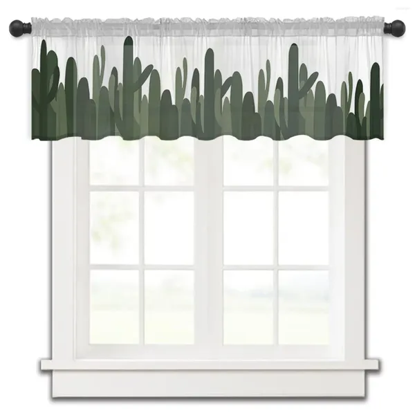 Cortina cacto suculento verde curto transparente janela tule cortinas para cozinha quarto decoração de casa pequenas cortinas de voile