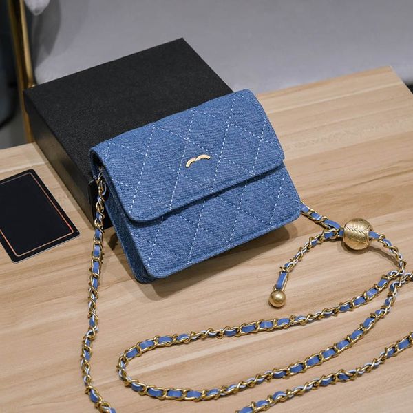 Mini altın top kadın flep cüzdan ayarlanabilir zincir klasik elmas kafes deri kot lüks çanta akşam debriyaj tasarımcısı cüzdan cüzdan çantası fany paketi 12cm