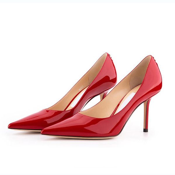 Mode Damen Sandalen Pumps Senior LOVE 85 mm Italien Damen Schöne spitze Zehen Rotes Lackleder Abzeichen Designer Luxus Abendkleid Sandale High Heels Box EU 35-43