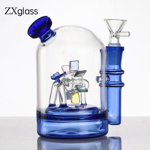 Narghilè di vetro colorato Mulino a vento inserto Bong blu fumo spesso olio rig Bubble percolatore tubi dell'acqua con ciotola comune 14mm Banger all'ingrosso