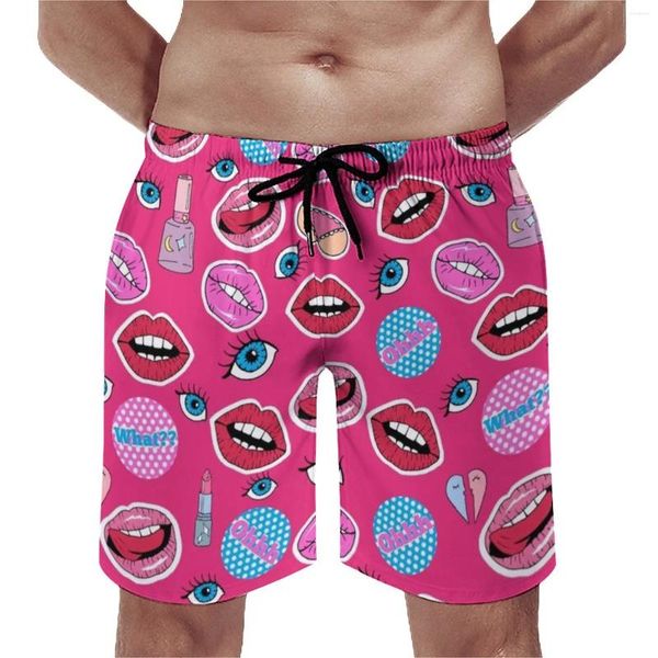 Shorts Masculinos Board Lips Casual Praia Troncos Art Print Masculino Secagem Rápida Surf Plus Size