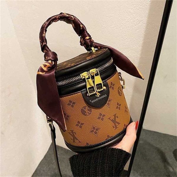 50 % Factory Outlet Zylindrische Tasche Damen neue Mode Seidenschal tragbarer zylindrischer Eimer Single Shoulder Messenger alte Blume Bucket Bag Code 5631