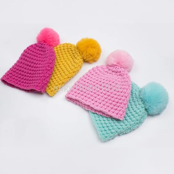 Новая зимняя детская однотонная вязаная шерстяная шапка-бини для новорожденных, вязаная шапка с помпоном, тюбетейка, шапка Bebes Gorras, акрил
