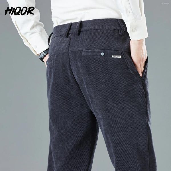 Pantaloni da uomo HIQOR Pantaloni classici a vita alta in velluto a coste casual neri autunnali da uomo Business coreano Solid Slim Fit