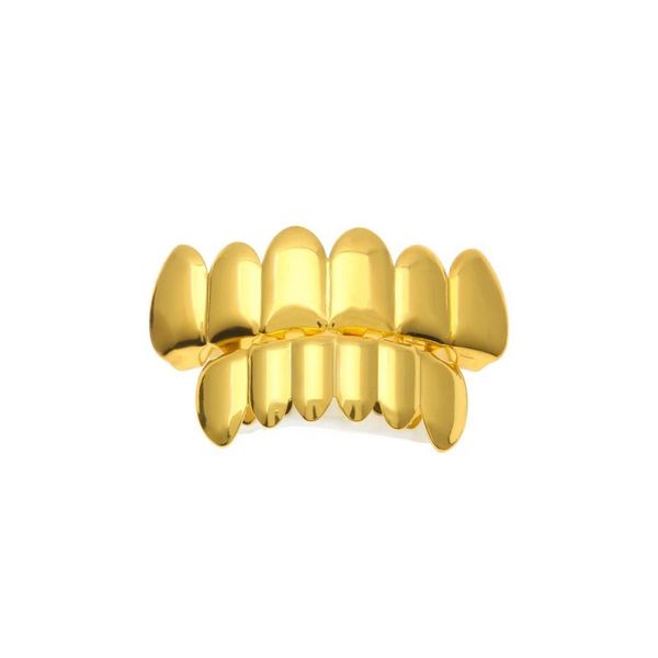 Grillz Dental Grills Real Shiny Oro 18 carati placcato rodio Denti Hiphop Grillz Caps Top Bottom Grill Set per uomo8214888 Consegna di goccia Dhjnm