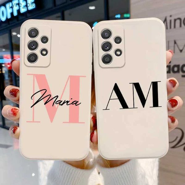 Casos de telefone celular Nome personalizado DIY Phone Case para Samsung A54 5G Case S20 FE A14 A53 S21 S22 S23 Ultra Plus Note 20 Ultra A34 Carta Inicial CoverL2310/16