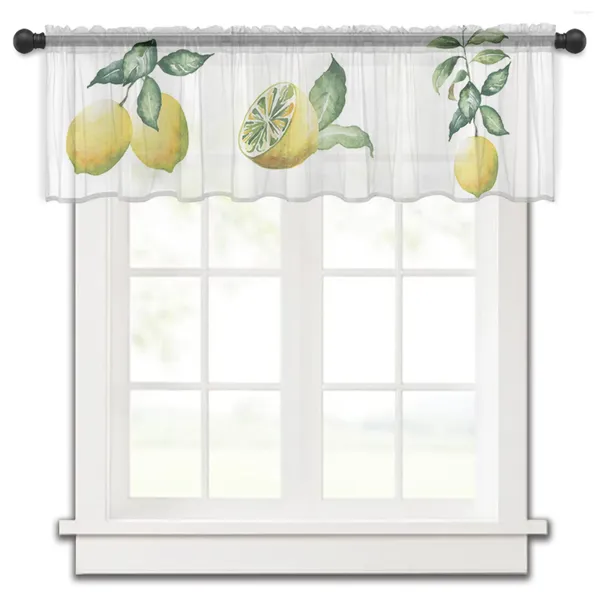Занавеска в летнем стиле с фруктами и лимоном, короткие прозрачные оконные тюлевые шторы для кухни, спальни, домашний декор, маленькие занавески из вуали
