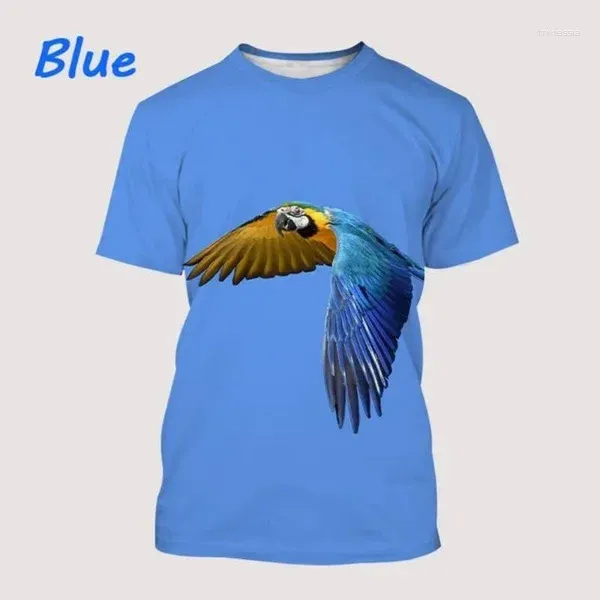 Homens Camisetas 2023 Moda Verão Bonito Animal Tee Papagaio Colorido Flor Pássaro Masculino e Feminino Camisa de Impressão 3D